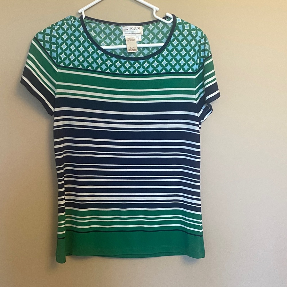 MSSP Green and Blue Striped Women's Top